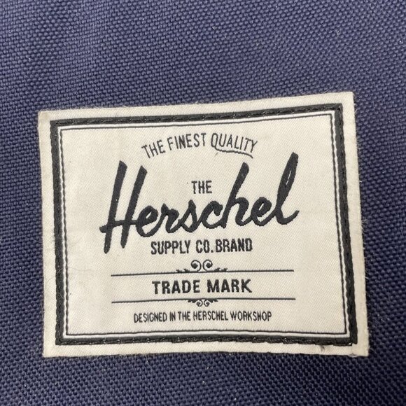 Herschel Retreat Backpack Top Load Navy Brown Canvas Padded Fleece Laptop Sleeve - Picture 6 of 10